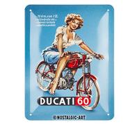 Nostalgic-Art Targa retrò, 15 x 20 cm, Ducati - Cilindrata 60 Pin Up - Idee regalo per biker, Official License Product (OLP), in metallo, design vintage