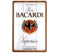 Nostalgic-Art Targa retrò, 20 x 30 cm, Bacardi - Superior White Wood - Idee regalo per gli amanti del rum, Official License Product (OLP), in metallo, design vintage