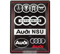 Nostalgic-Art Targa retrò, 30 x 40 cm, Audi - Logo Evolution | original Audi license product (OLP), in metallo, design vintage, Idea regalo per fan di Audi