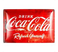 Nostalgic-Art Targa retrò, 40 x 60 cm, Coca-Cola - Logo Red Refresh Yourself - Idee regalo per amanti della Coca-Cola, Official License Product (OLP), in metallo, design vintage