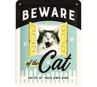 Nostalgic-Art Targa Vintage Beware of The Cat - Idea Regalo per Proprietari di Gatti, in Metallo, Design Retro per Decorazione, 15 x 20 cm