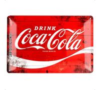 Nostalgic-Art Targa Vintage Cola - Logo Red Wave - Idea Regalo per Amanti della Coca, in Metallo, Design Retro per Decorazione, 20 x 30 cm