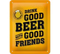 Nostalgic-Art Targa Vintage Drink Good Beer - Idea Regalo per i nostalgici, in Metallo, Design Retro per Decorazione, 15 x 20 cm