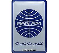 Nostalgic-Art Targa Vintage Pan Am - Logo White - Idea Regalo per Amanti dei Viaggi, in Metallo, Design Retro per Decorazione, 20 x 30 cm
