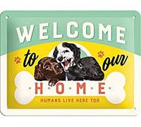 Nostalgic-Art Targa Vintage Welcome Puppies - Idea Regalo per Proprietari di Cani, in Metallo, Design Retro per Decorazione, 15 x 20 cm