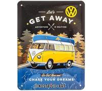 Nostalgic-Art Targhe Vintage, Bulli T1 - Let's Get Away Night - Idea regalo per i bus VW, in metallo, Design retro per decorazione, 15 x 20 cm
