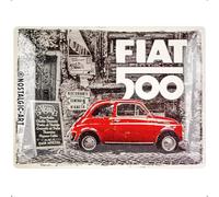 Nostalgic-Art Targhe Vintage, Fiat 500 - Red car in the street - Idea regalo per amanti di auto, in metallo, Design retro per decorazione, 30 x 40 cm