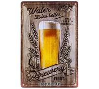 Nostalgic-Art Targhe Vintage, Water Tastes Better - Idea regalo per amanti della birra, in metallo, Design retrò per decorazione, 20 x 30 cm