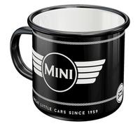 Nostalgic-Art Tazza smaltata retrò, 360 ml, Mini - Logo Black | original Mini license product (OLP), tazza da campeggio, design vintage, Idea regalo per fan di Mini Cooper