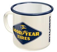 Nostalgic-Art Tazza smaltata retrò, Goodyear - Logo White - Idea regalo per amanti di auto e moto, Coppa da campeggio, Design vintage, 360 ml