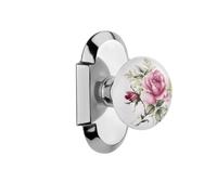 Nostalgic Warehouse Cottage Plate with White Rose Porcelain Knob Double Dummy Bright Chrome