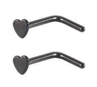 Nostril Piercing Acciaio Chirurgico Anello2 Pezzi 20G Septum Orecchio Cartilagine Piercing Trago Helix Cuore a forma di L, Nero, 0.8x7x3mm