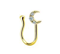 Nostril Piercing Finto1 Pezzi 14G Rame Falso Clip su Gioielli con Piercing Finto Non Forato Luna con zirconi cubici, Stile 8-Oro, 1.6mm