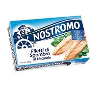 Nostromo Filetti di Sgombro al Naturale 120g - Lattina Singola, Ricchi di Omega 3, Senza Conservanti - Pesce in Scatola Intero e Salutare