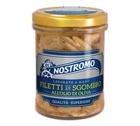 Nostromo - Filetti di Sgombro all'Olio di Oliva, Qualità Superiore, Ricchi di Omega 3, Lavorati a Mano e Senza Conservanti, 1 Vasetto in Vetro da 190 gr