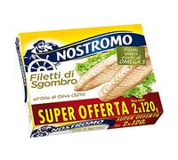 Nostromo - Filetti di Sgombro interi all'olio di oliva, 2 Lattine da 120 gr. Ricchi di Omega 3, senza conservanti.
