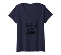 Not Dead Just Emo Elder, Musica Gotica, Nostalgia Maglietta con Collo a V, Donna, Navy, M