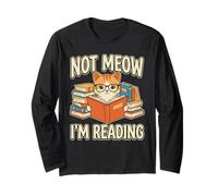 Not Meow Im Reading - Simpatico Gatto con Occhiali per Amanti dei Libri Maglia a Manica