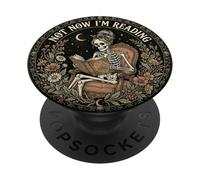 Not Now I'm Reading Book Goth Skeleton Horror Bookish Gothic PopSockets PopGrip Adesivo
