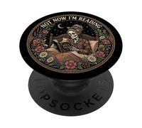 Not Now I'm Reading Book Goth Skeleton Horror Bookish Gothic PopSockets PopGrip Adesivo
