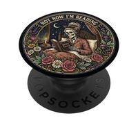 Not Now I'm Reading Book Goth Skeleton Horror Bookish Gothic PopSockets PopGrip Adesivo