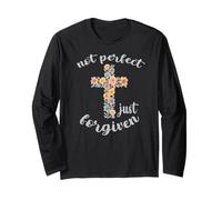 Not Perfect Just Forgiven Christianity Croce fiori pressati Maglia a Manica
