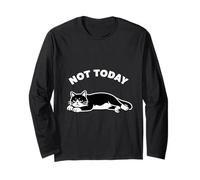 Not Today Lazy Feline Mood, Minimal Cat Sarcastico Humor Vibe Maglia a Manica