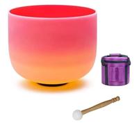 Nota Ciotola di cristallo per il canto, Chakra dell'ombelico da 10 pollici rosso-giallo sfumato satinato for meditazione yoga, ciotola sonora di cristallo arcobaleno D Note(Bowl+bag)