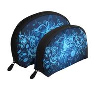 Nota musicale blu, Borsa per trucco a conchiglia Portamonete da donna Borsa da toilette piccola Borsa per cosmetici 2 pezzi