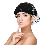 Nota musicale nera e bianca,Cuffia da notte in raso per adulti - Cuffia da notte elastica per donna, copricapelli per la notte