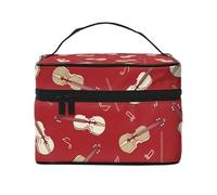 Nota rossa di violino musicale, Borsa per il trucco Borsa per cosmetici Borsa da toilette da viaggio portatile Astuccio per matite Astuccio da toilette