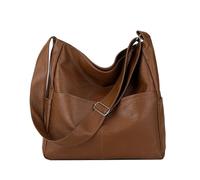 NOTAG Borse a tracolla da donna, grande capacità, stile retrò, borsa a tracolla in morbida pelle PU per viaggi, Marrone, Large