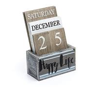 Notakia Calendario perpetuo con blocchi in legno vintage per accessori da scrivania per casa e ufficio, visualizzazione settimana, mese e data (Vita Felice)