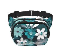 Note and Piano'S Keyswaist, borsa per uomo e donna, regolabile, doppio marsupio per viaggi, sport e uso quotidiano, Teal Grigio e Bianco Floreale, Taglia unica