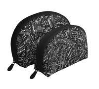 Note musicali nere, Borsa per trucco a conchiglia Portamonete da donna Borsa da toilette piccola Borsa per cosmetici 2 pezzi