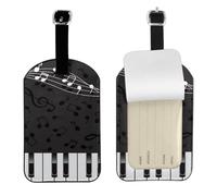 Note musicali nere per pianoforte,Etichette per bagagli in pelle PU, etichette per bagagli resistenti da viaggio, 2 pezzi