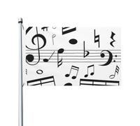 Note musicali nere, scale musicali, occhielli, bandiera da giardino, bandiere da esterno, cortile, patio, decorazione per la casa, 152 cm x 91 cm