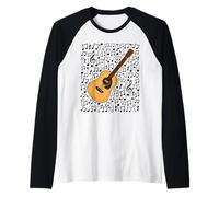 Note Musicali per Chitarra Acustica, Chitarrista Maglia con Maniche Raglan