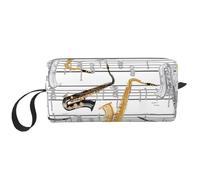Note musicali Sassofoni, Borsa per il trucco Borsa per cosmetici Borsa da toilette da viaggio portatile Borsa per trucco Organizer