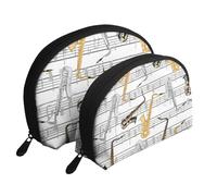 Note musicali Sassofoni, Borsa per trucco a conchiglia Portamonete da donna Borsa da toilette piccola Borsa per cosmetici 2 pezzi
