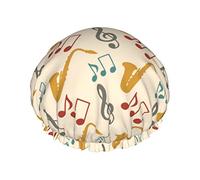Note musicali Sassofoni Cuffia da doccia Donna Cappucci per capelli lunghi riutilizzabili con fascia elastica Cappello da doccia a doppio strato per adulti Bambini