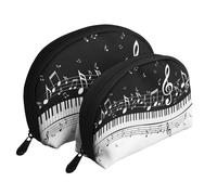 Note musicali volanti Tasti del pianoforte musicale, Borsa per trucco a conchiglia Portamonete da donna Borsa da toilette piccola Borsa per cosmetici 2 pezzi