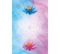 Notebook blue pink flowers and sacred geometry cover: 120 blank pages with sparkle design on the corners of each page. Seed of Life design on cover.
