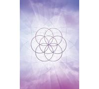 Notebook Blue Purple Clouds on cover: 120 blank pages with sparkle design on the corners of each page. Seed of Life design on cover.