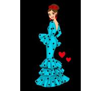 Notebook: “Camina y llegarás lejos. Baila y serás libre.” - Flamenca Paquita con vestido turquesa de lunares negros - 6 x 9 in (15,24 x 22,86 cm) - 120 páginas rayadas - Tapa brillante