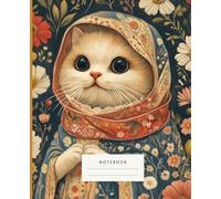 Notebook Floral Whisper Of The Cloaked Cat: This enchanting notebook features an adorable cat draped in an intricately designed floral shawl, nestled among a field of blossoms.