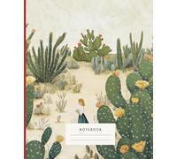 Notebook Golden Desert Blooms: Step into a serene desert landscape filled with blooming cacti, where a girl strolls amidst nature’s golden embrace.