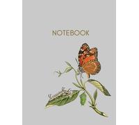 Notebook: Grey Lined Notebook with Butterfly and Rose Illustration