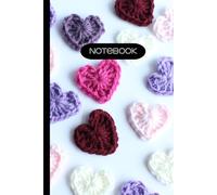 Notebook/ Journal | Deep Red, Pale Pink, Purple, and White Crocheted Hearts | 6"x9" | 120 Lined pages