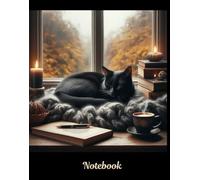 Notebook: Majestic Black Cat Fall Window #4 for collecting ideas, gratitude, journaling. |140 pages 8.25" H x 6.50" W. Back cover black with white cat paw print icon in the middle. Each page has black paw print icon bottom right corner.
